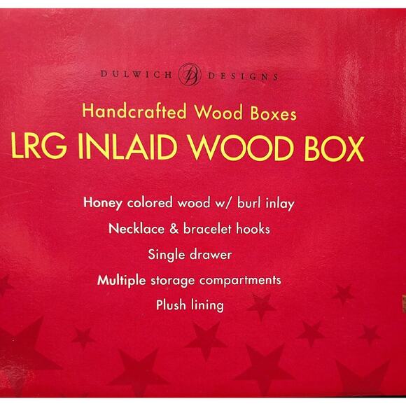 Honey Colored Wood Inlay Jewelry Box Plush Lining 2 Tier multiple storage areas - Picture 2 of 12